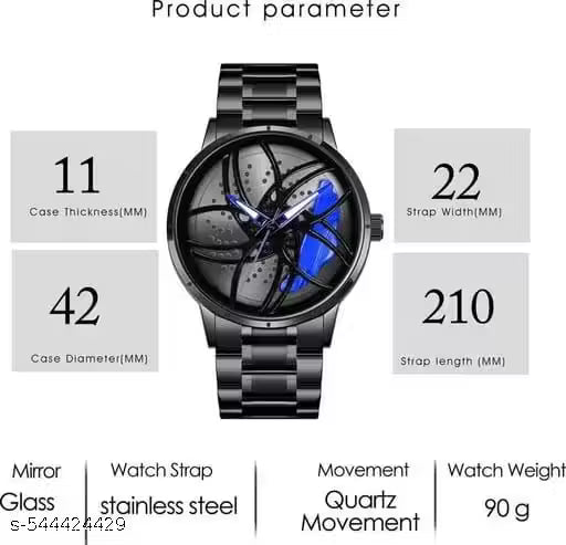 Black Car Wheels Watch (Blue)