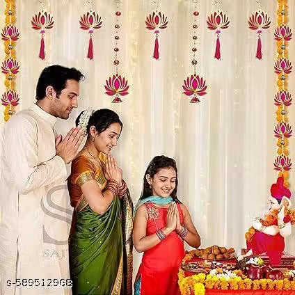 “Wooden Kamal Hanging Decoration — Set of 6 (Pink)”