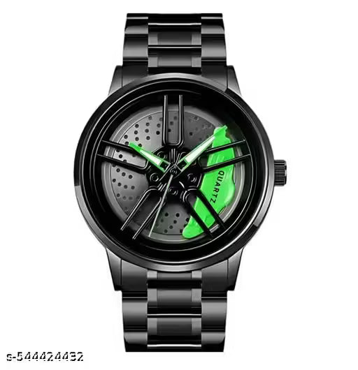 Black Car Wheels Watch (Green)