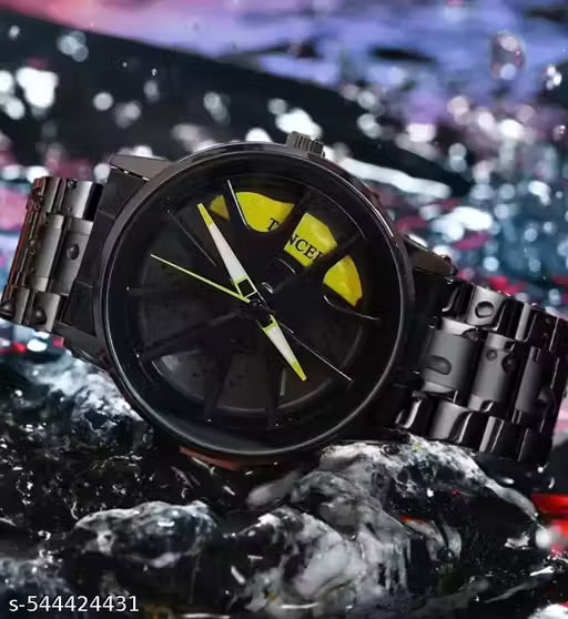 Black Car Wheels Watch (Yellow)