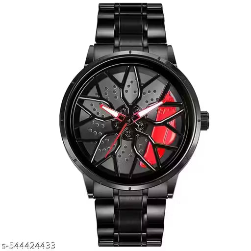 Black Car Wheels Watch (Red)