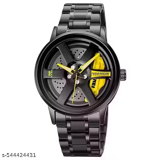 Black Car Wheels Watch (Yellow)