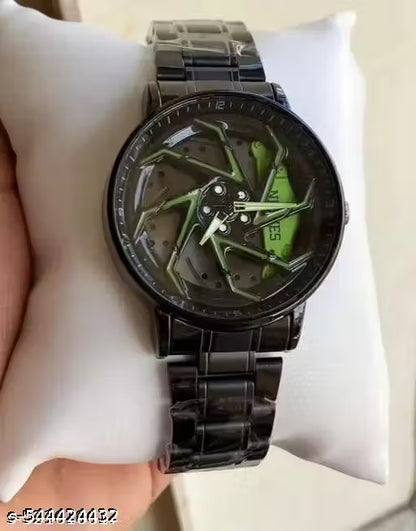 Black Car Wheels Watch (Green)