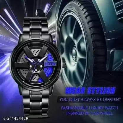 Black Car Wheels Watch (Blue)