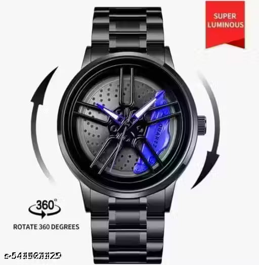 Black Car Wheels Watch (Blue)