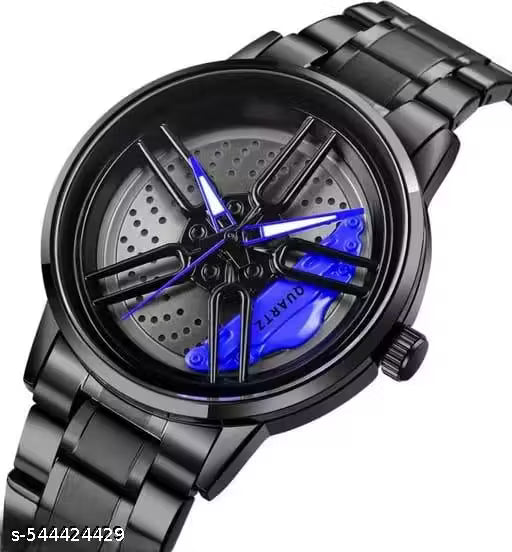 Black Car Wheels Watch (Blue)