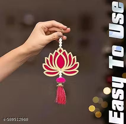 “Wooden Kamal Hanging Decoration — Set of 6 (Pink)”