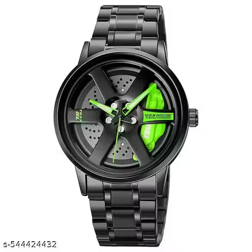 Black Car Wheels Watch (Green)