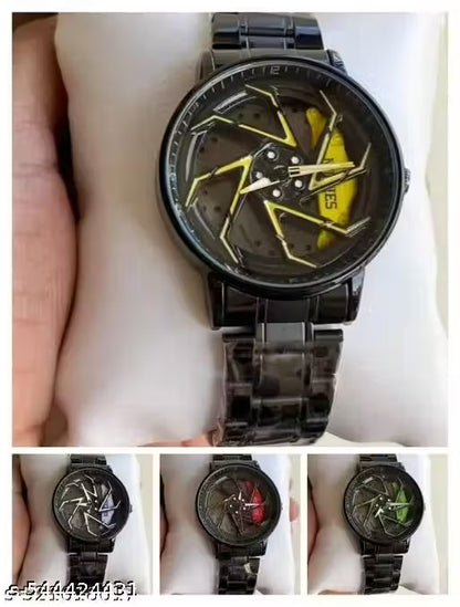 Black Car Wheels Watch (Yellow)