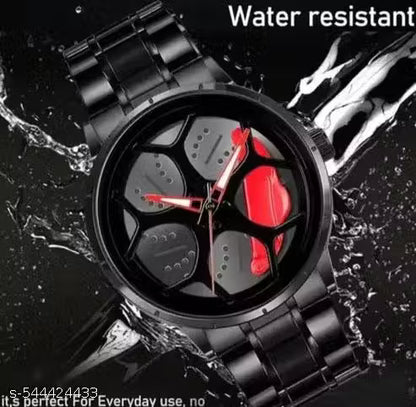 Black Car Wheels Watch (Red)